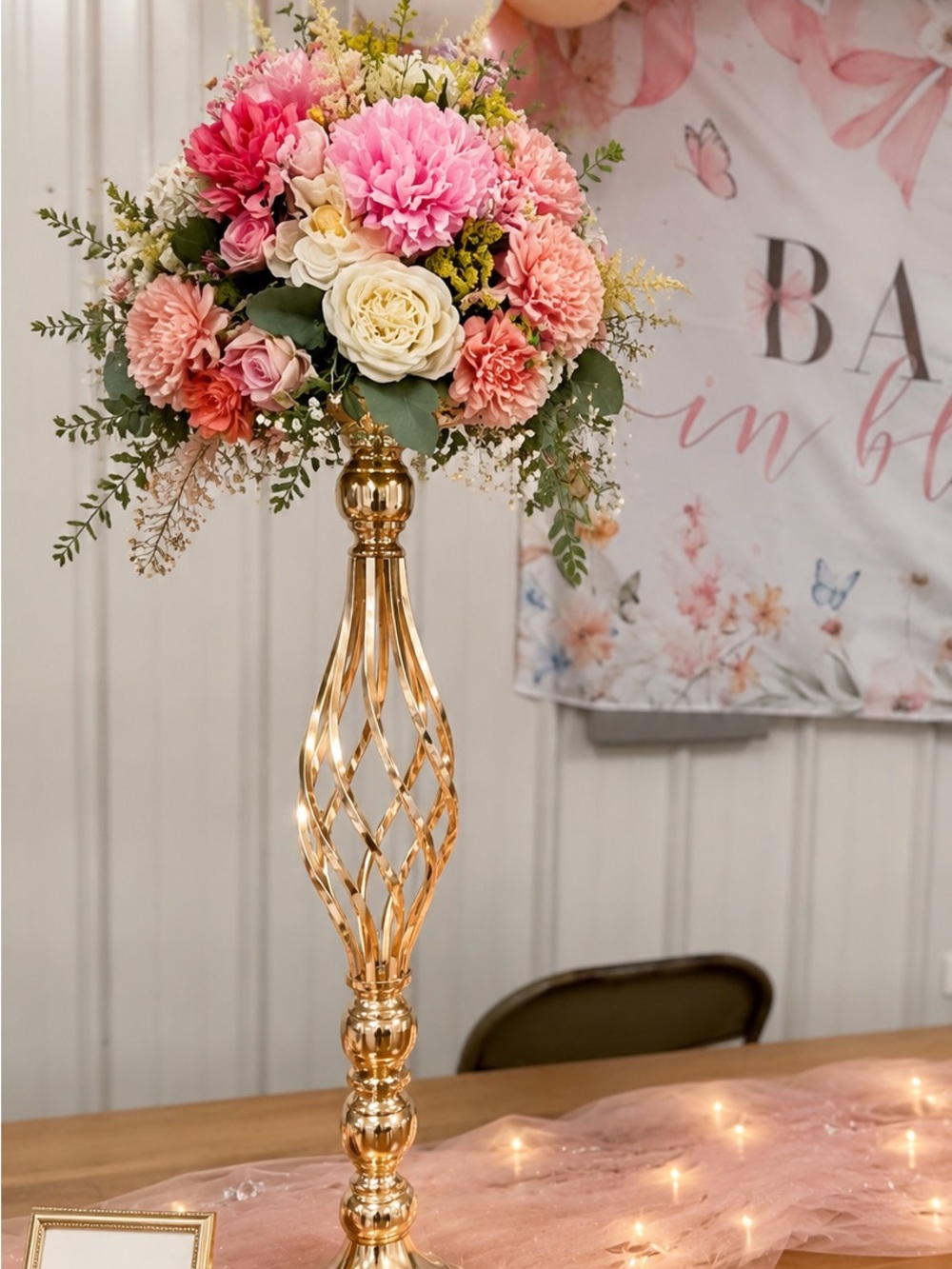 Items NOT in closet clean out price! 2 Gold Floral Stand with flowers